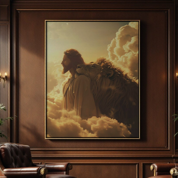 Jesus and Lion Canvas The King of Kings Meets the King of Beasts
