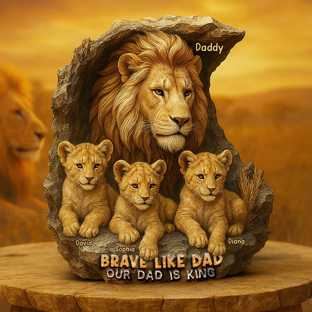 Lion Dad Plaque - Personalized Gifts For Father - Up to 5 Kids