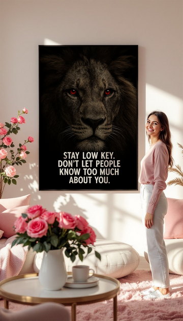 Stay Low Key. Don’t Let People Know Too Much About You – Motivational Lion Quote Wall Art