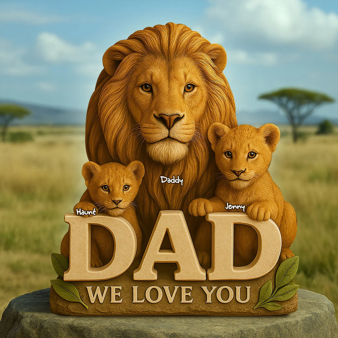 Lion Dad & Little Cubs Acrylic Plaque - Personalized Gifts For Father