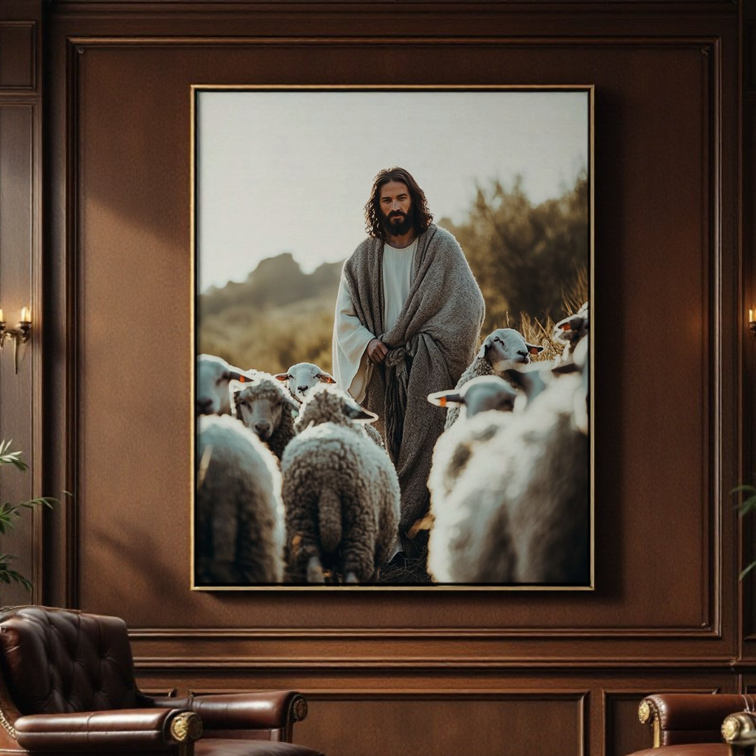 The Shepherd and His Lamb Canvas A Symbol of Love and Guidance