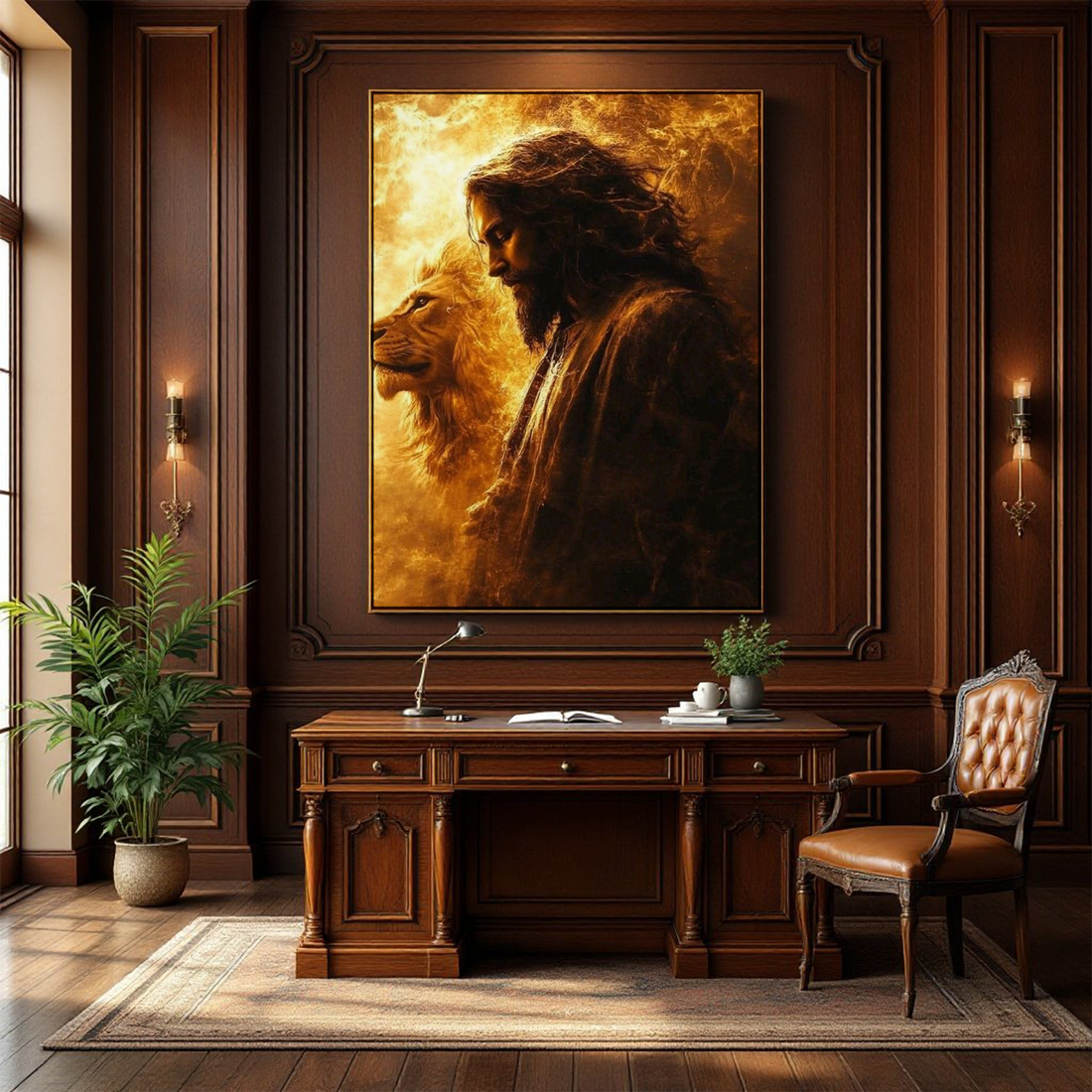 Christian Warrior Lion Canvas – Faith-Based Artwork for Strength