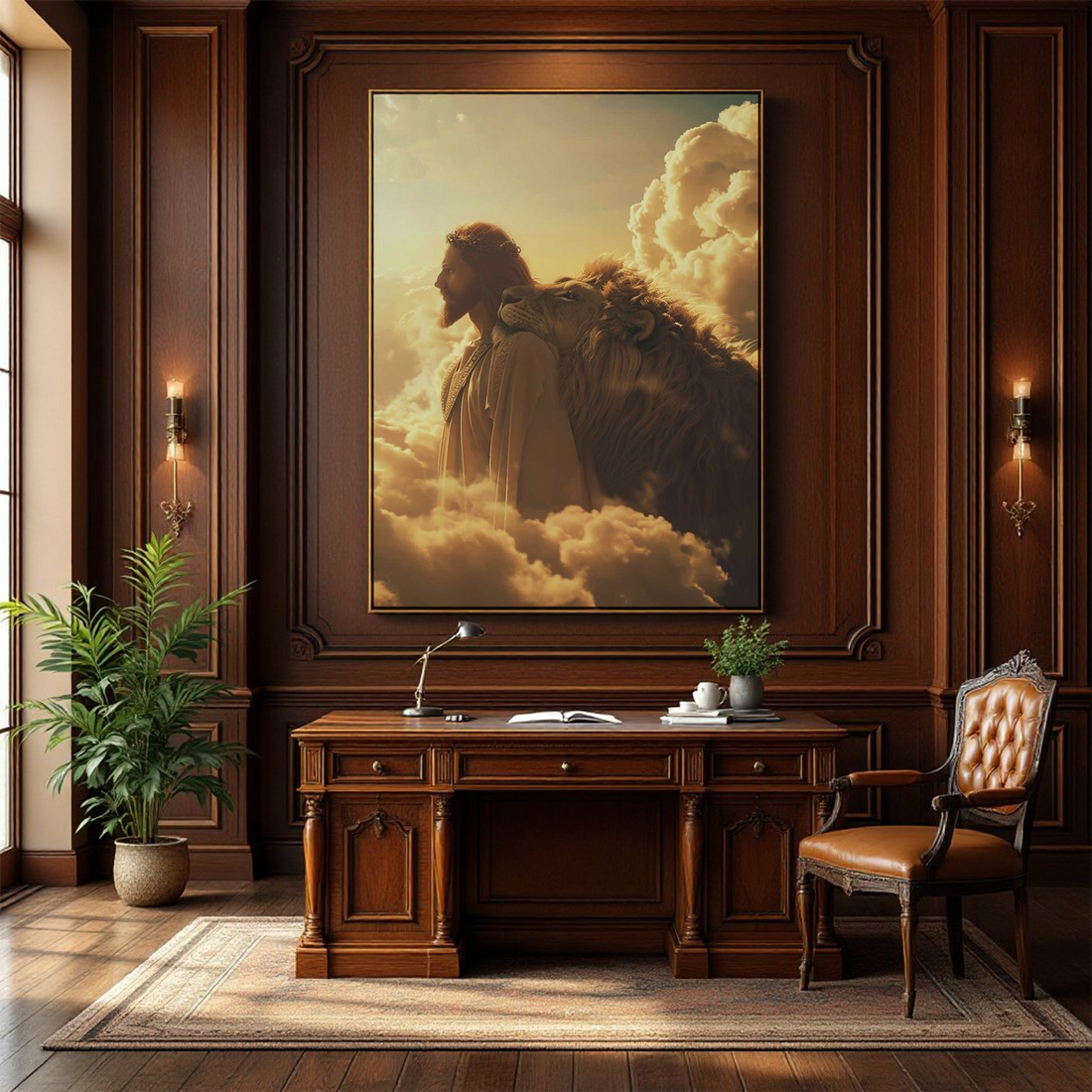 Jesus and Lion Canvas The King of Kings Meets the King of Beasts
