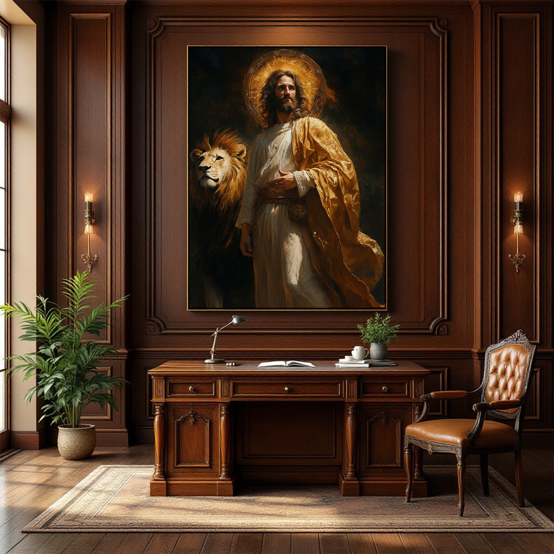 Christian Lion Canvas – Symbol of Strength & Faith for Bedroom & Office Wall Art Canvas