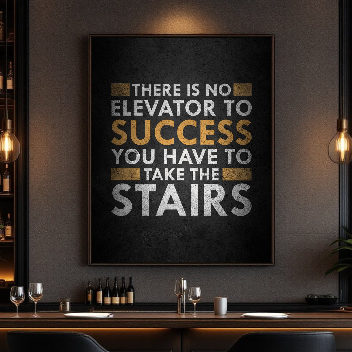 There Is No Elevator to Success – Motivational Wall Art Canvas for Home, Office & Gym