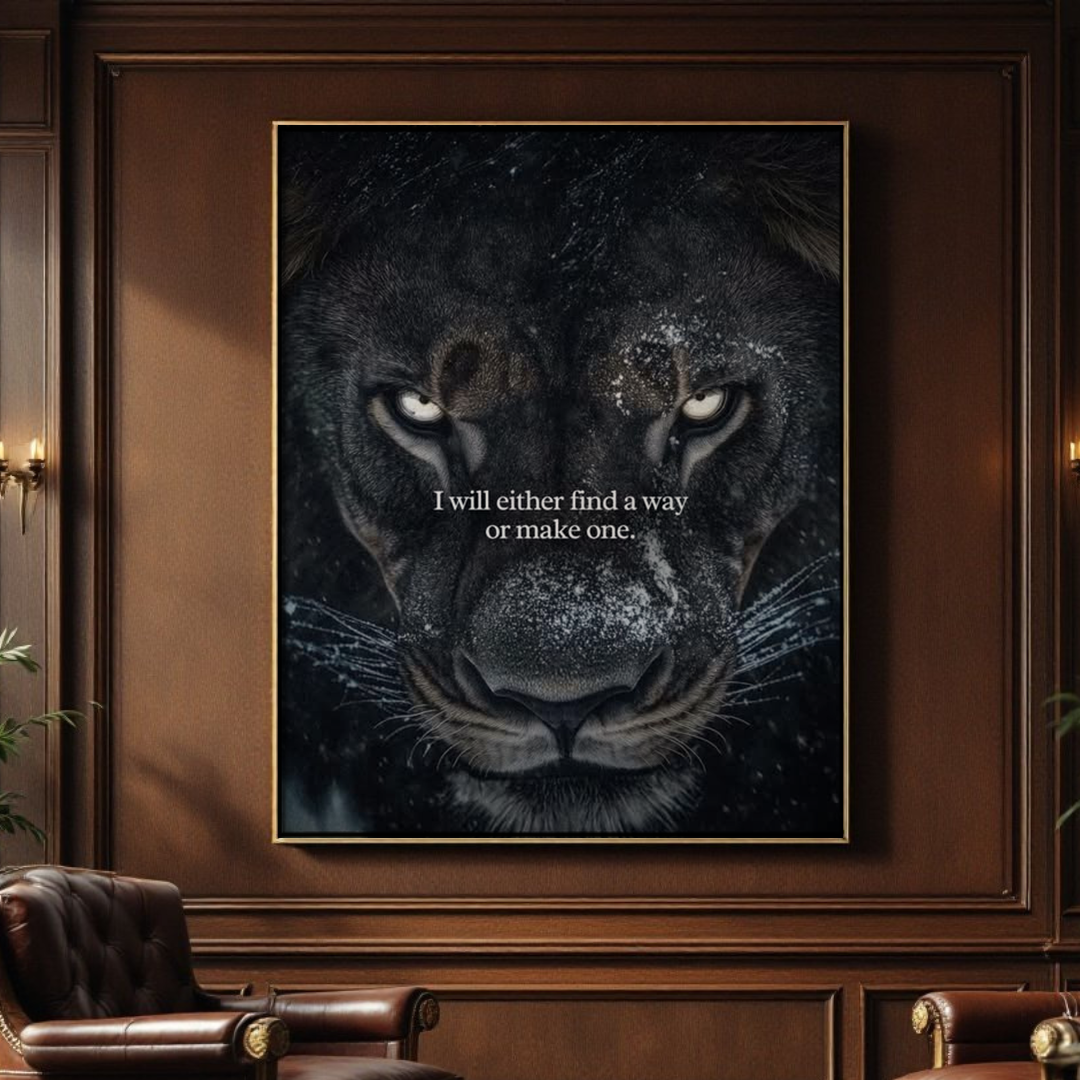 I Will Either Find a Way or Make One – Motivational Lion Quote Wall Art