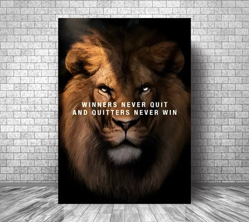 Winners Never QUIT And Quitters Never WIN Lion Motivation Canvas | Lion Wall Art Motivation Canvas | Lion Inspirational Canvas Print