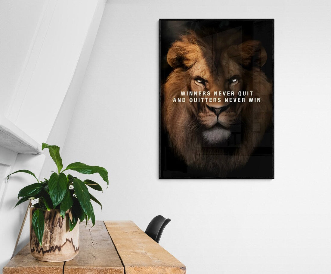 Winners Never QUIT And Quitters Never WIN Lion Motivation Canvas | Lion Wall Art Motivation Canvas | Lion Inspirational Canvas Print