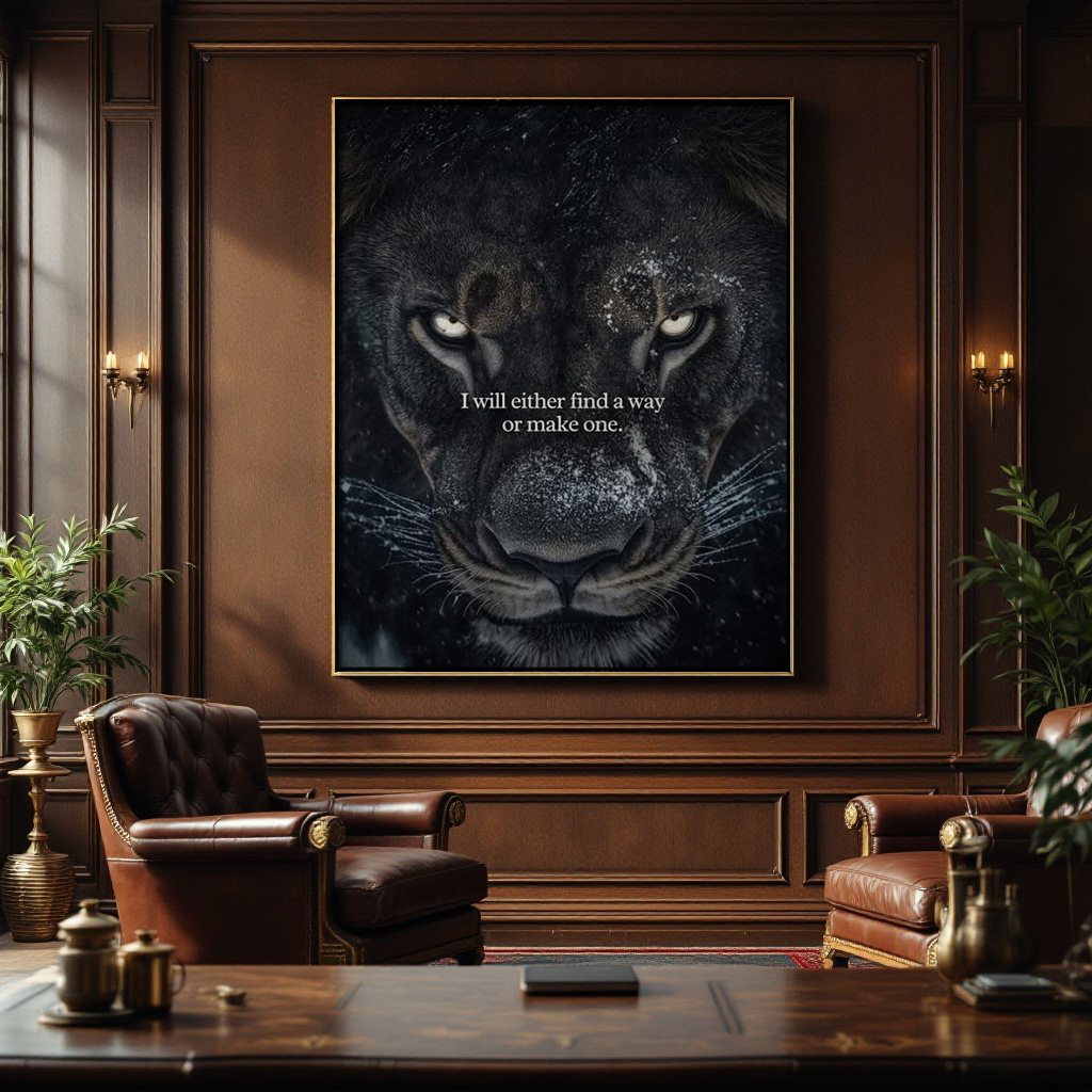 I Will Either Find a Way or Make One – Motivational Lion Quote Wall Art
